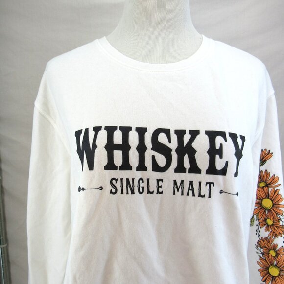 Love For Humanity Women's White Fleece Graphic Design Whiskey Sweat Shirt Size L - Picture 2 of 12